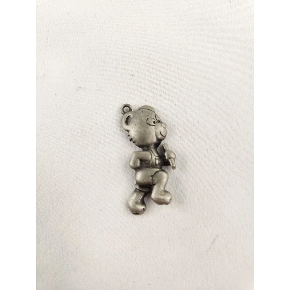 Vintage Pewter Track Bear Pendant Charm Necklace Bracelet Running Runner Baton